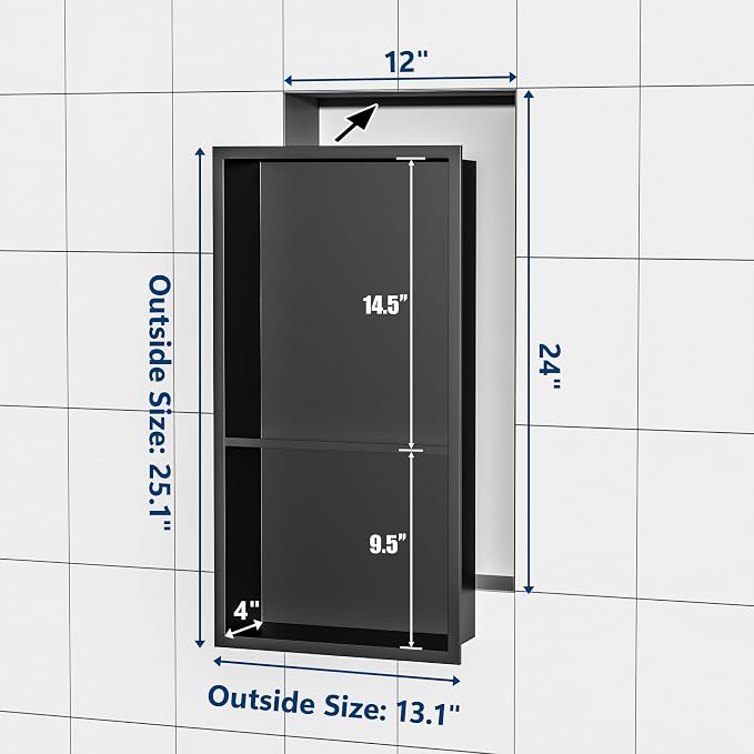 Neodrain No Tile Shower Niche, Stainless Steel Wall Cabinet 25.1"X13.1" - Image 2