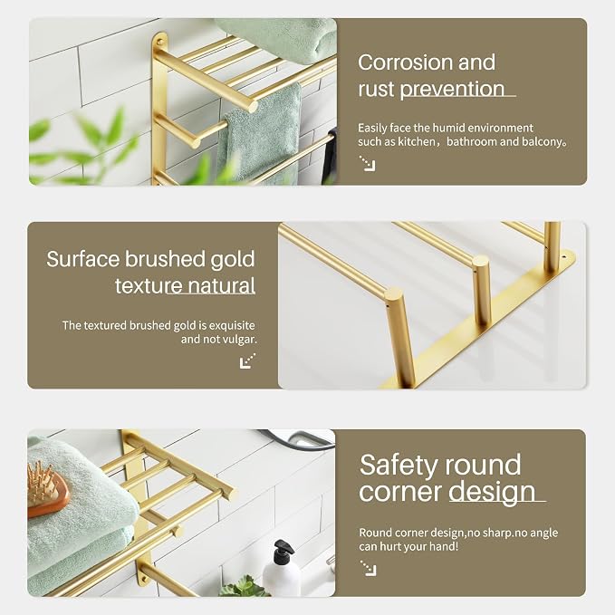 KOKOSIRI 3 Tier Bath Towel Rack 24 Inch Wall Mounted Rack - Image 3