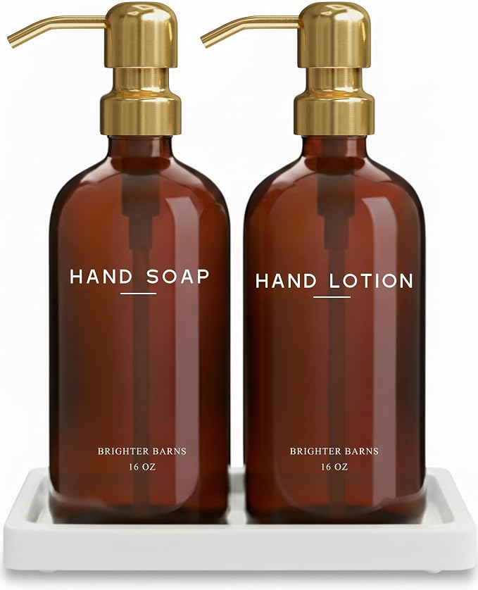 Luxury Glass Soap and Lotion Dispenser Set by BrighterBarns