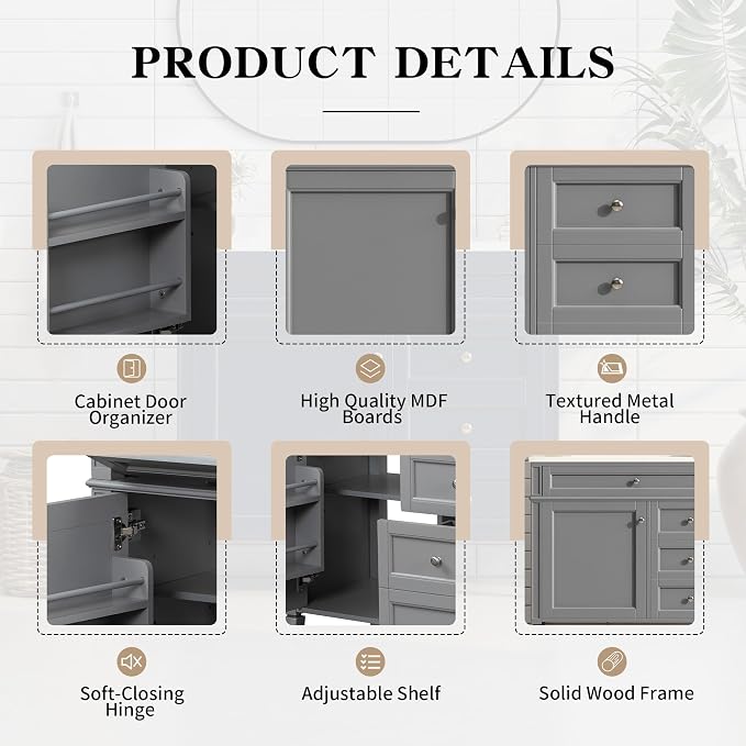 Favfurish 36" Bathroom Vanity Without Top Sink, Modern Freestanding Storage - Image 7