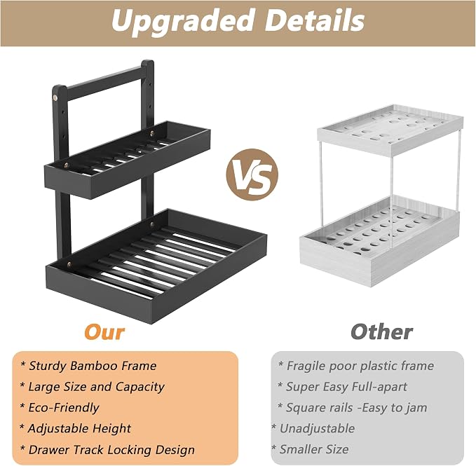 Bamboo Under Sink Organizer and Storage, 2 Tier Pull Out Cabinet Organizer - Image 5