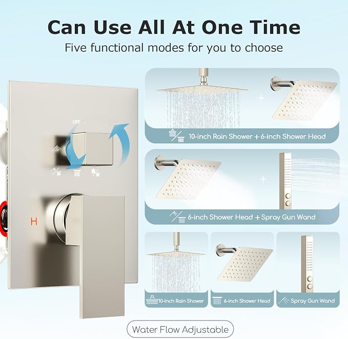 Shower Faucet Set Brushed Nickel Shower System, Bostingner Five Function - Image 4