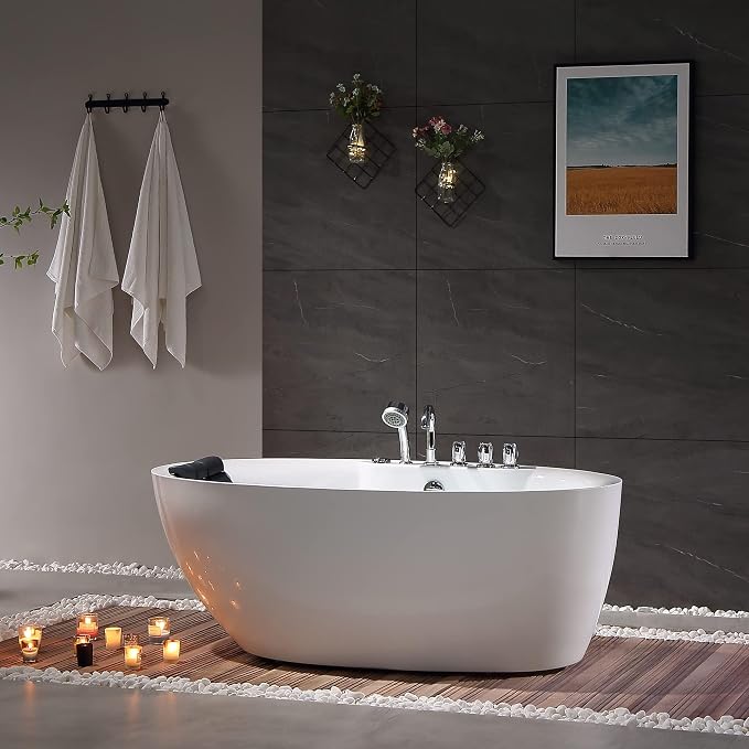 Empava 67 Inch Freestanding Whirlpool Tub -Hydromassage Gracefully Oval Shaped - Image 5