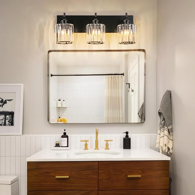 Black Crystal Bathroom Vanity Lights, Modern 3-Lights Bathroom Lighting - Image 6