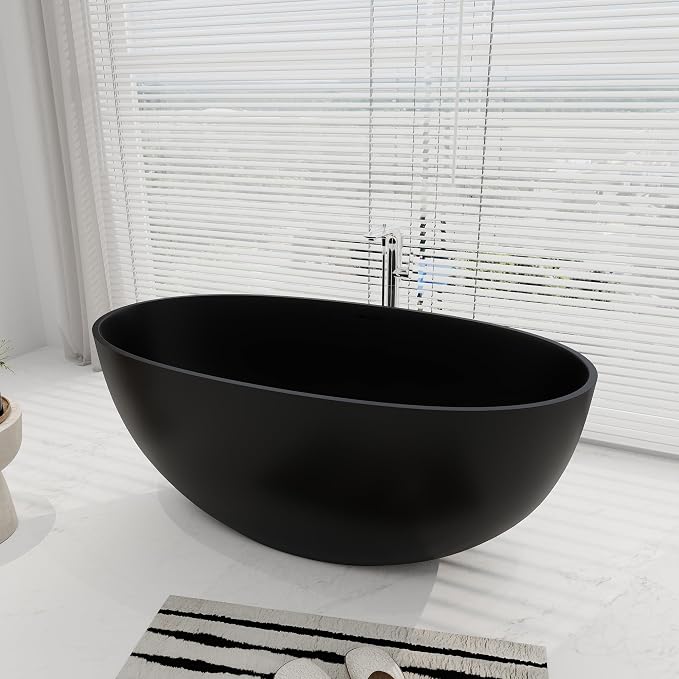 SJ STAR&JANE 55" Solid Surface Freestanding Bathtub, Stone Resin Oval Soaking - Image 3
