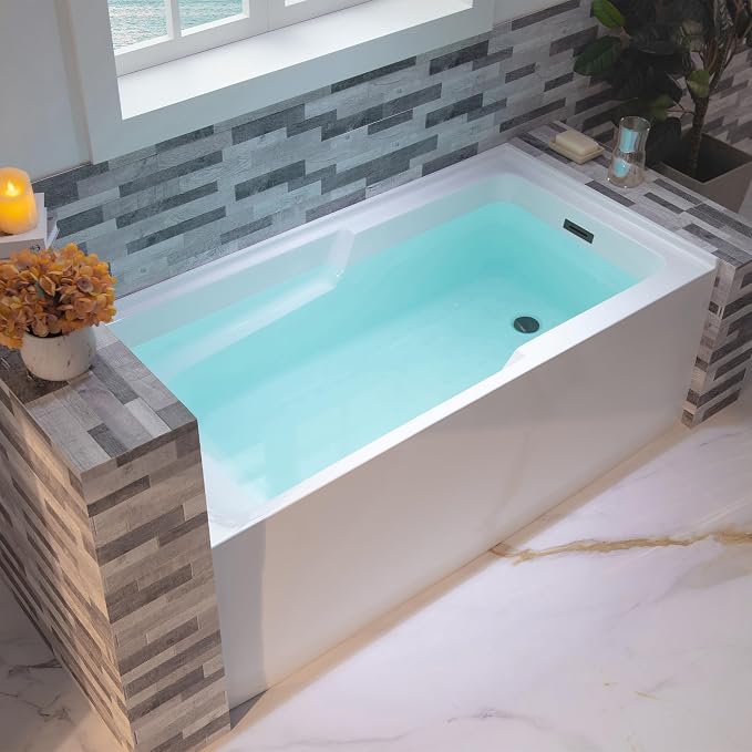 WOODBRIDGE 60" Acrylic Rectangular Alcove Soaking Bathtub in White - Image 2
