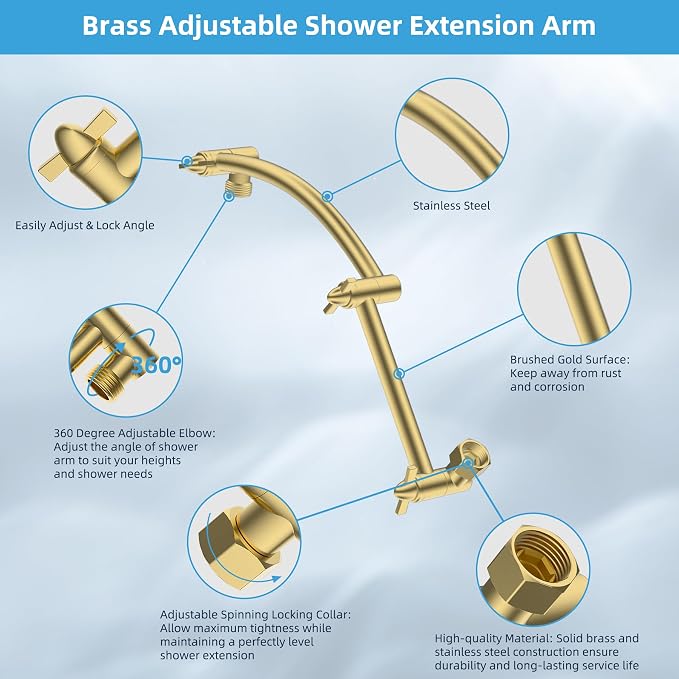 Hibbent All Metal cUPC Certified Rain Shower Head, Brass Adjustable Shower Arm - Image 4