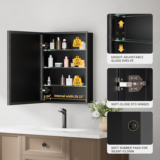 30x26 Pre-Assembled Black Medicine Cabinet - Image 7