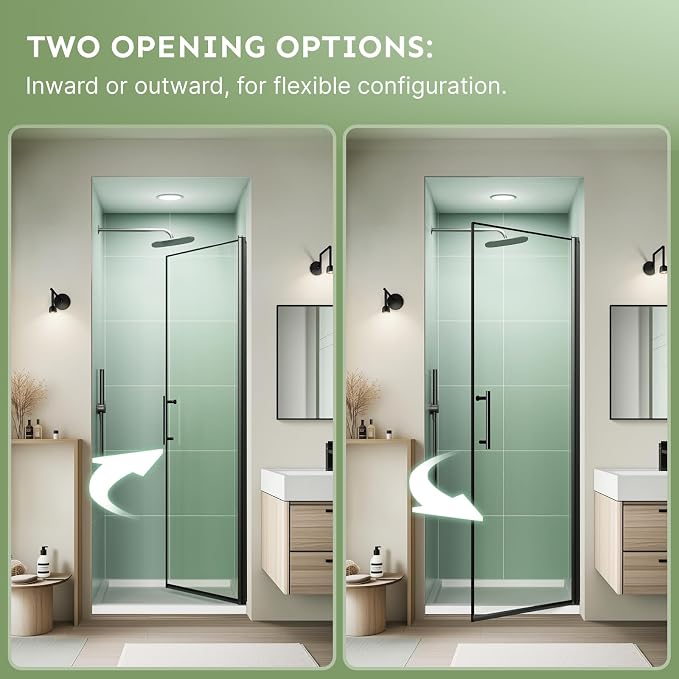 30" Wx72 H Frameless Reversible Pivot Shower Door, 1/4" Clear SGCC Tempered - Image 2