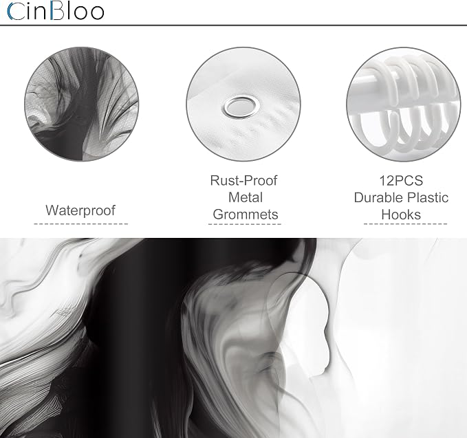 Cinbloo 4Pcs Black White Shower Curtain Set, Abstract Modern Ombre Grey - Image 6