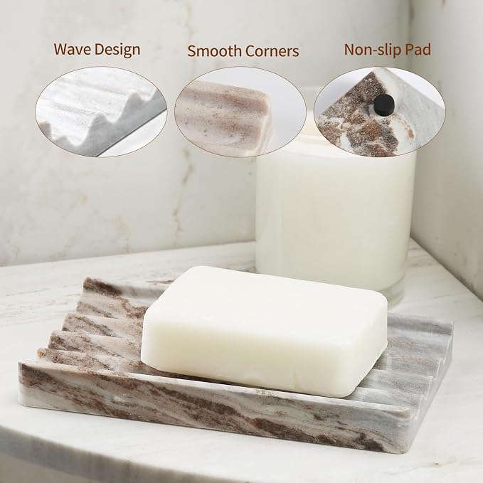 Soap Holder, Marble Soap Dish for Shower, Bar Soaps Holder - Image 2