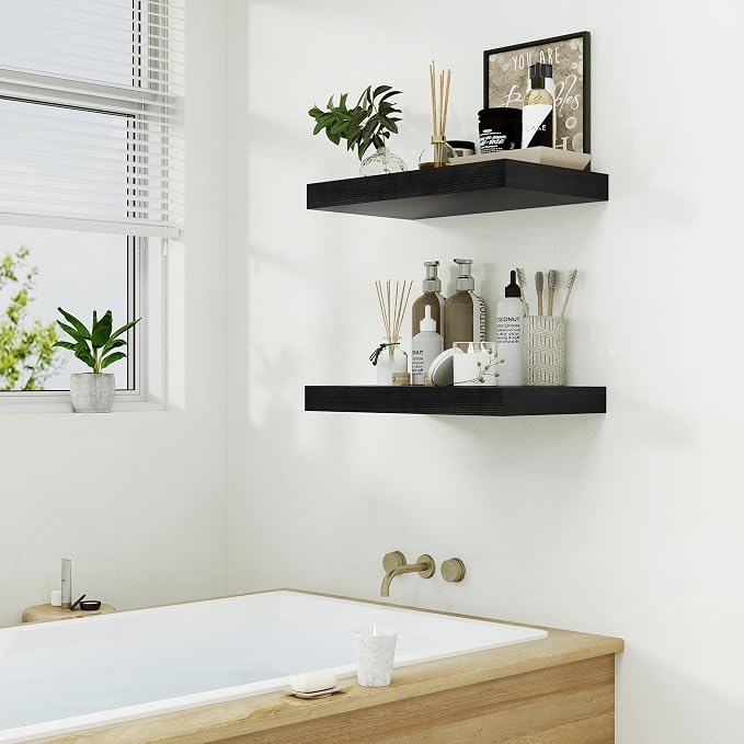 Heimlove Black Bathroom 12'' Deep Floating Shelves - Image 6