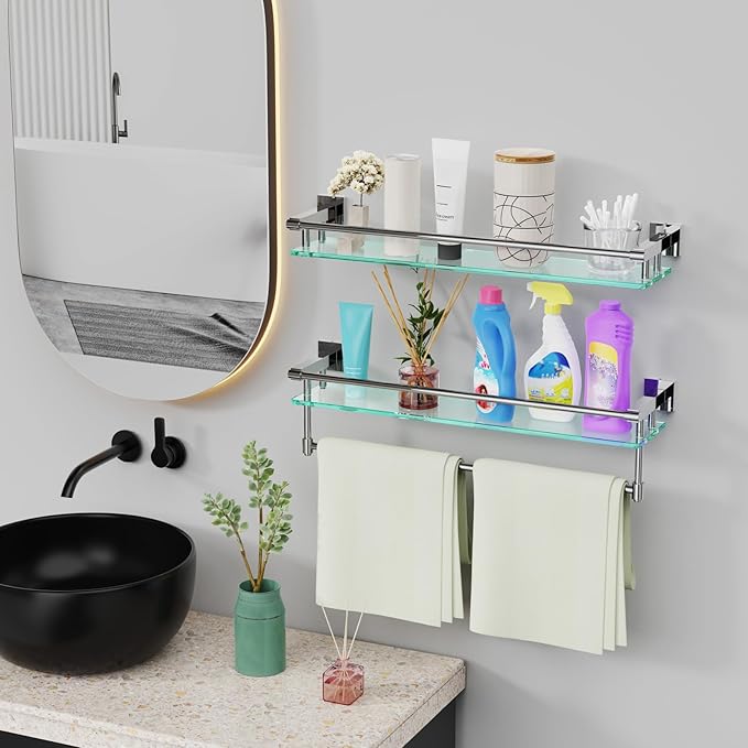 Glass Shelf for Bathroom Wall Sheves 24 inches Rectangular Stainless Steel - Image 2