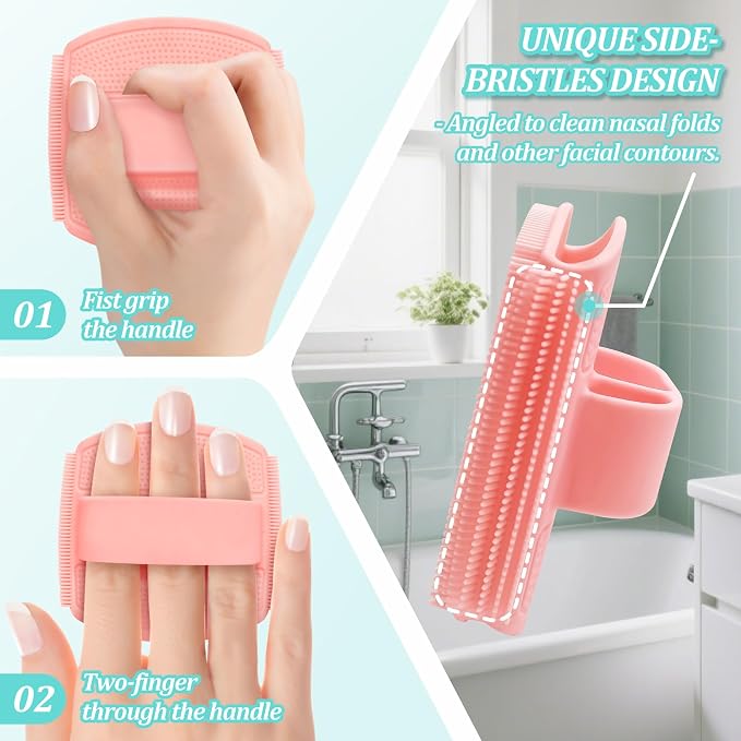 Silicone Back/Face Scrubber & Bath Glove Set 3PCS, Extendable Back Scrubber - Image 5