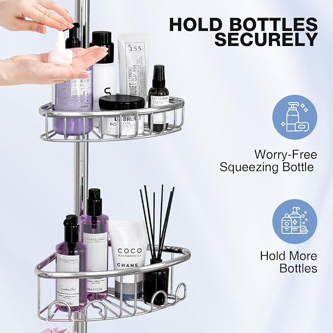 Corner Shower Caddy Tension Pole: Stainless Steel Rustproof 4-Tier Shower - Image 5