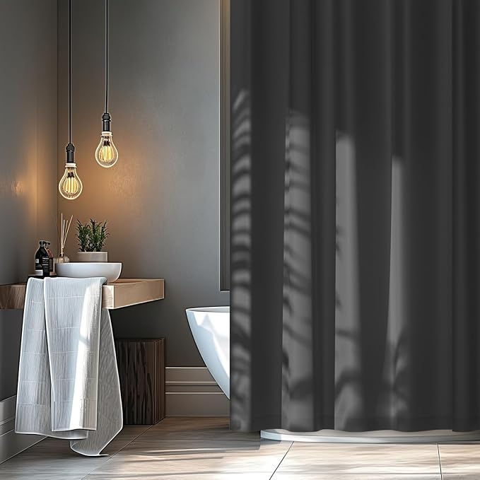 Charcoal Grey Waterproof Fabric Shower Curtain Liner by Seenus