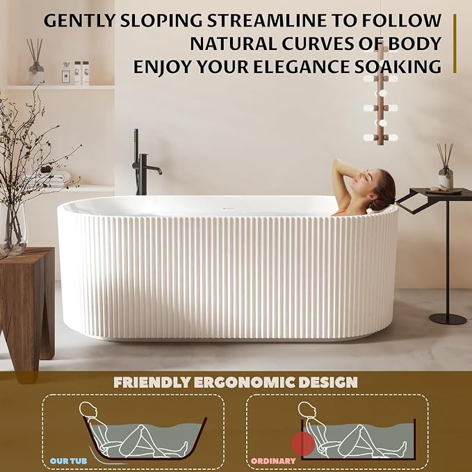 67" Free Standing Tub, Acrylic Soaking Bathtub, Stand Alone Freestanding Tub - Image 5