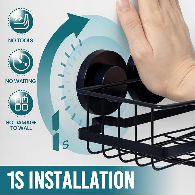 TAILI 2 Pack Corner-adaptive Suction Cup Shower Caddy, Stainless Steel - Image 2