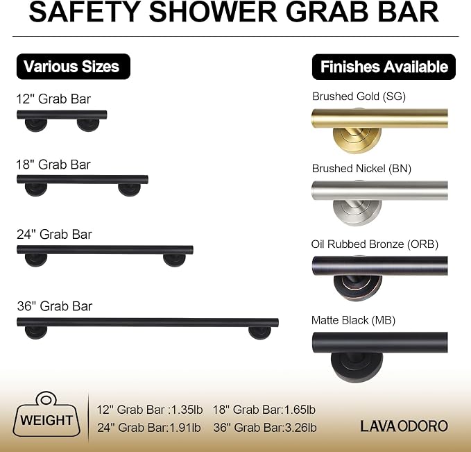 Lava Odoro Shower Grab Bar, Modern Stainless Steel Handicap Grab Bar - Image 6