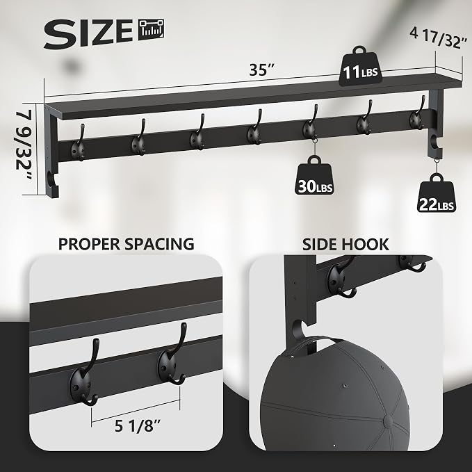 AMBIRD Coat Rack Wall Mount, Wood Coat Hooks - Image 7