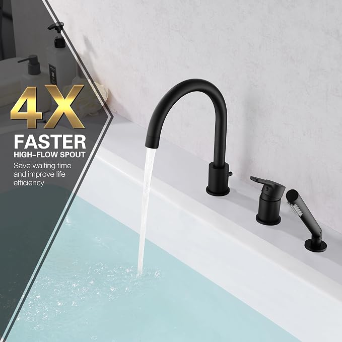 SUMERAIN Matte Black Roman Tub Faucet 3 Holes Deck Mount Bathtub Faucet - Image 4
