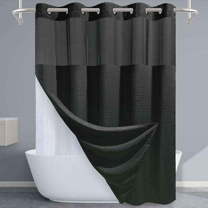 Long No Hook Shower Curtain by EUTXL