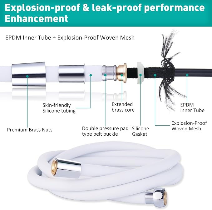 Ultra-Soft Silicone Shower Hose Replacement, 79 Inch Extra Long HandHeld Hose - Image 2