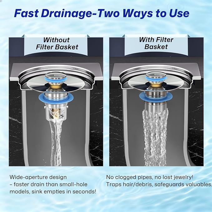 Upgraded Bathroom Sink Drain Strainer, Universal Stainless Steel Sink Stopper - Image 7