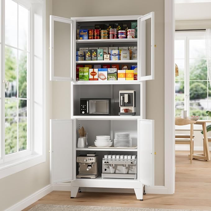 Metal Kitchen Pantry Cabinet, Freestanding Cupboards - Image 6