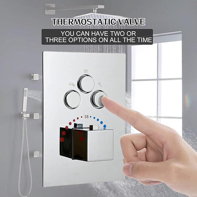 3-Function Brass Shower Diverter Thermostatic Valve Pressure Balanced Mixer - Image 2