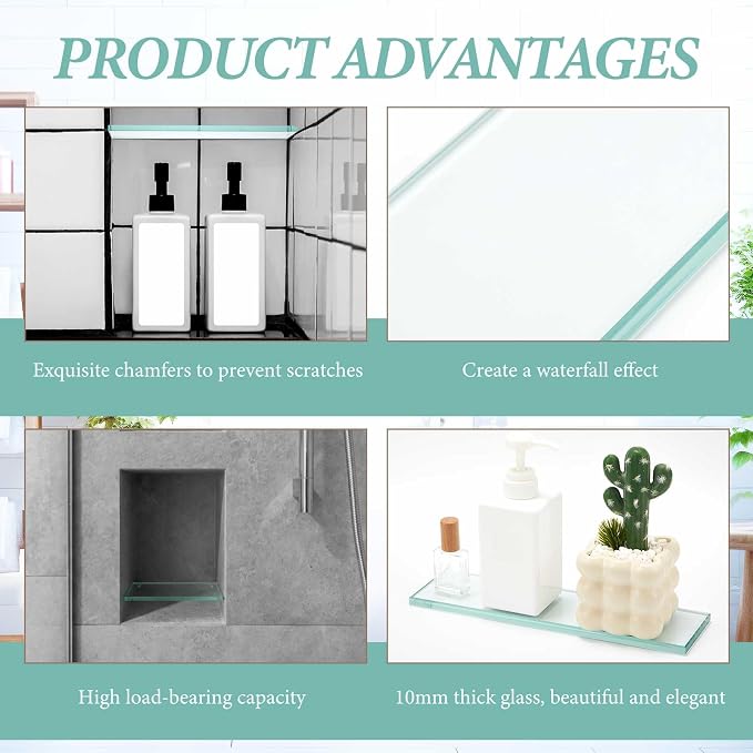 2 Pcs 13-5/8" X 4-1/4" X 3/8'' Thick Tempered Glass Shelf Clear Flat Polished - Image 6