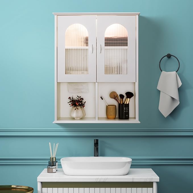 Bathroom Wall Cabinet with Lighting & Tissue Hole, Wall Mounted Glass Door - Image 7
