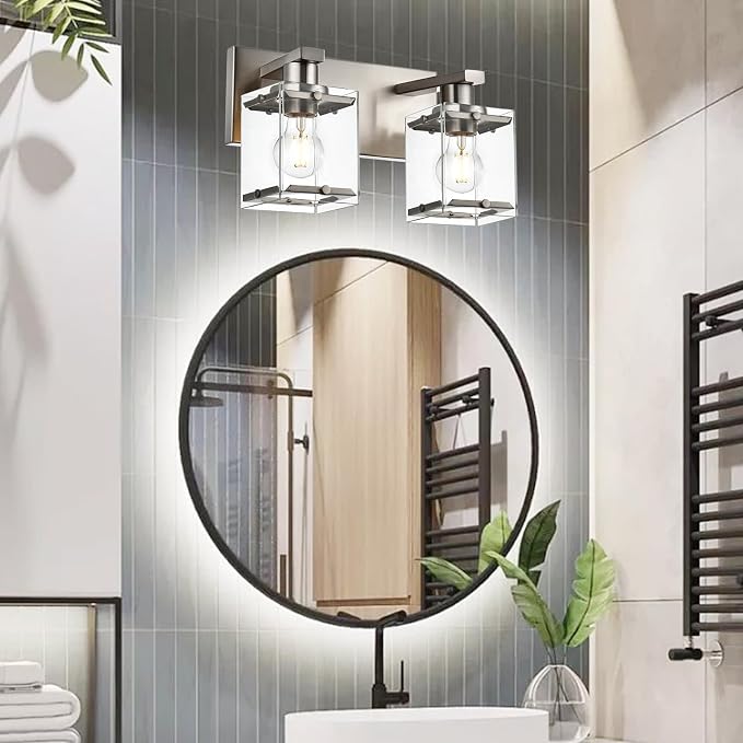 2-Lights Wall Sconce Lighting E26 Bulb Base, Modern Brushed Nickel Bathroom - Image 2