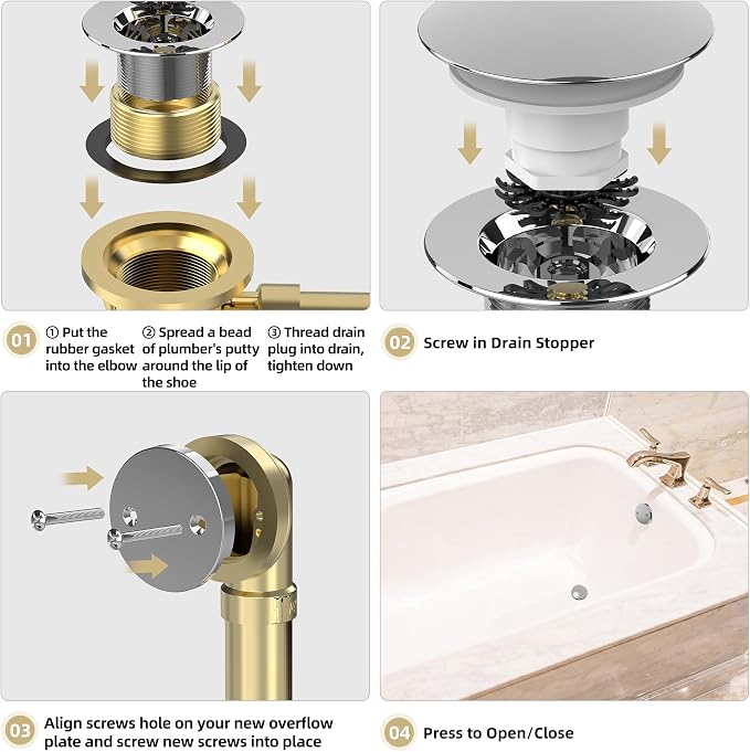 Chrome Plated Tub Drain Kit - Image 6