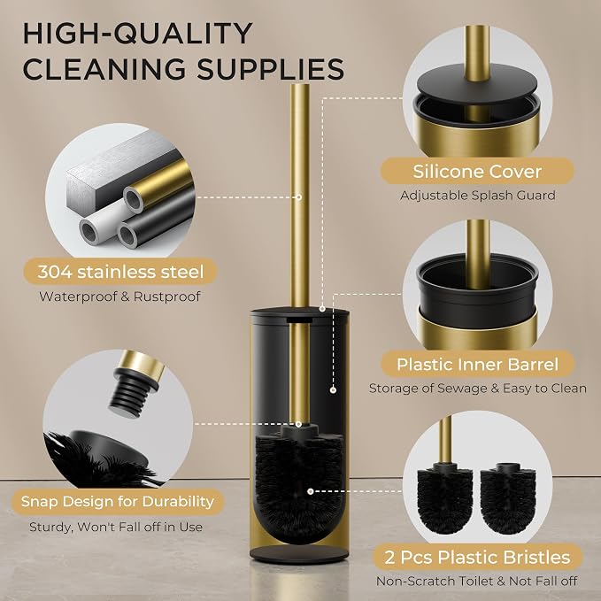 FORIOUS Toilet Brush and Holder Set, 304 Stainless Steel Long Handle and Heavy - Image 3