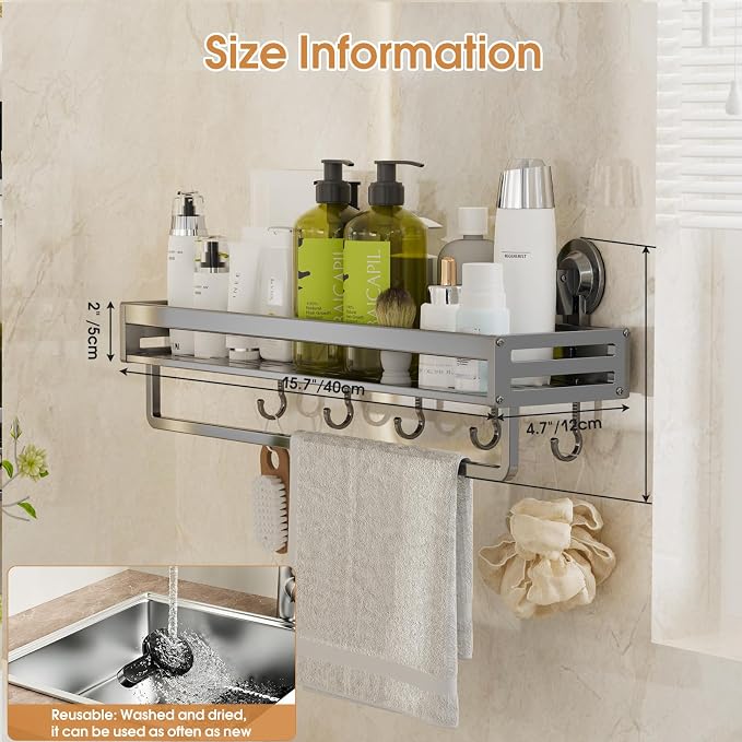 Shower Caddy Suction Cup, 15.7 inch Suction Shower Shelf - Image 3