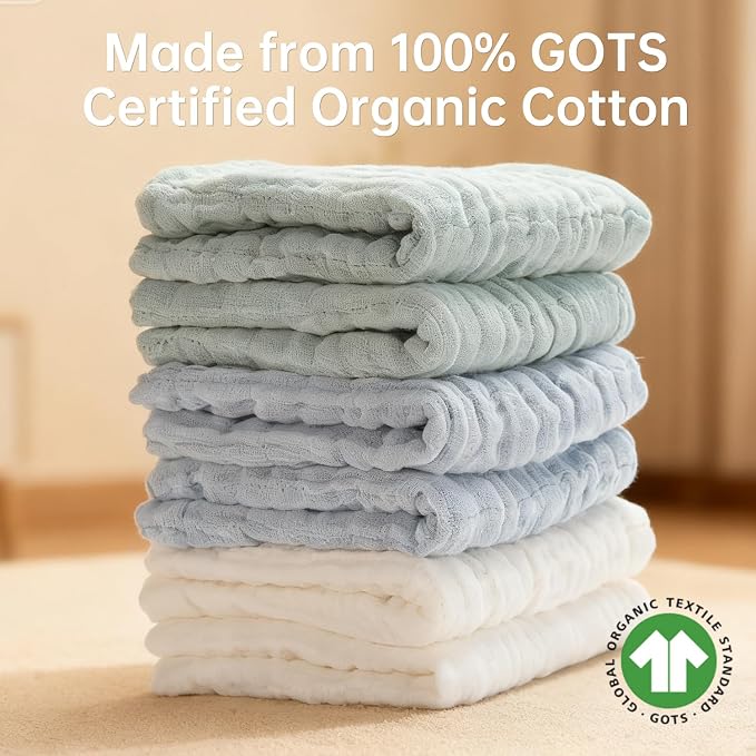 Organic Muslin Baby Washcloths 6 Pack Baby Bath Face Towel 12x12 Inch Extra - Image 5