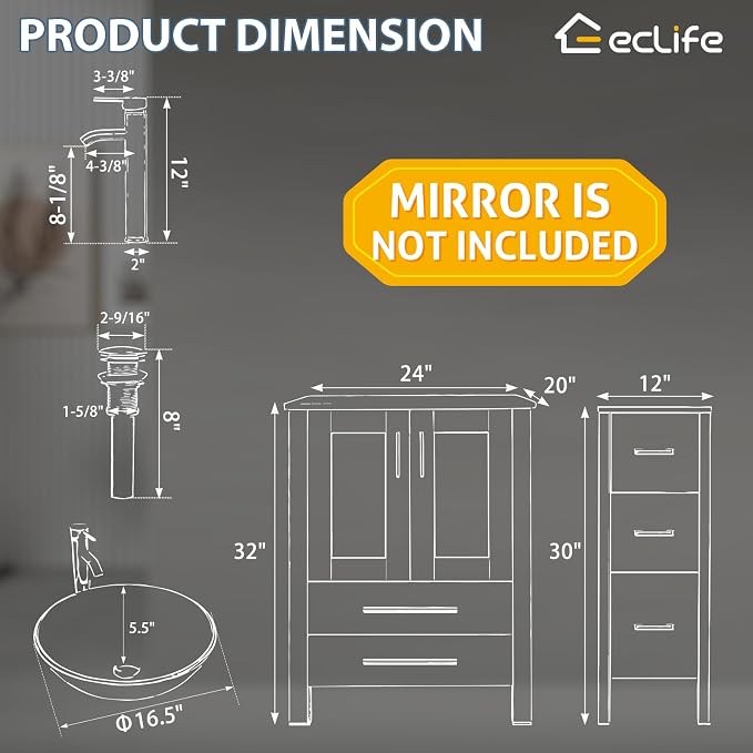 eclife 48" Modern Bathroom Vanity Sink Combo Freestanding Cabinet - Image 2