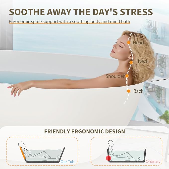 Abruzzo 59" Small Freestanding Bathtub Solid Surface - Image 4