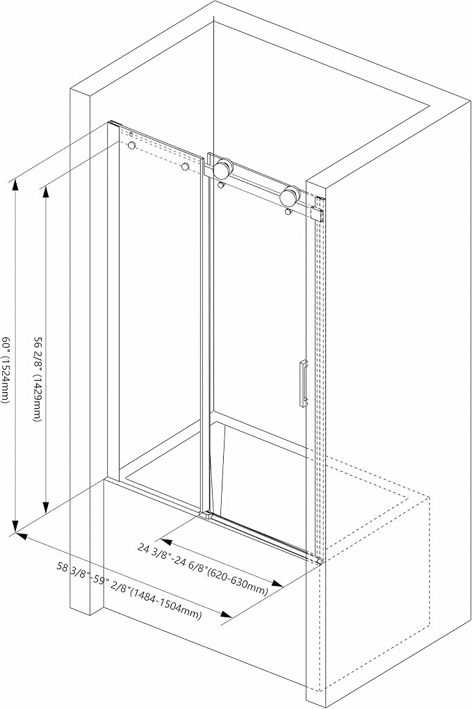 Sunrosa Semi-Frameless Tub Shower Door, 59-2/8"W 60" H Single Sliding Door - Image 6