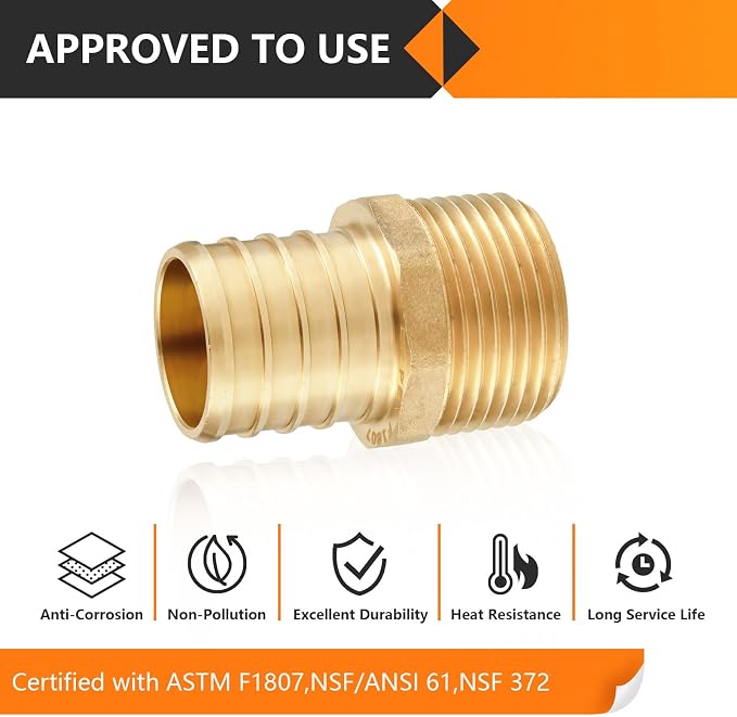100-Pack HeSun PEX Fittings, 3/4" PEX x 1/2" Male NPT, Brass Crimp Male Adapter - Image 5