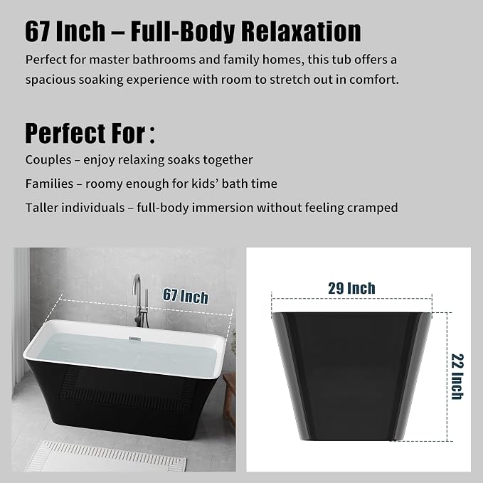 67" Acrylic Freestanding Bathtub - Image 4
