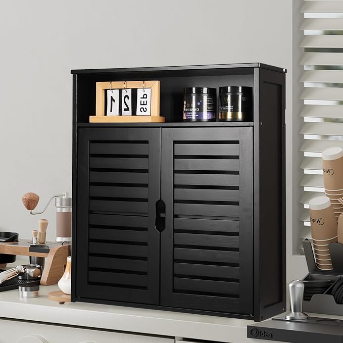 HYNAWIN Wall-Mounted Black Bathroom Cabinet - Image 2