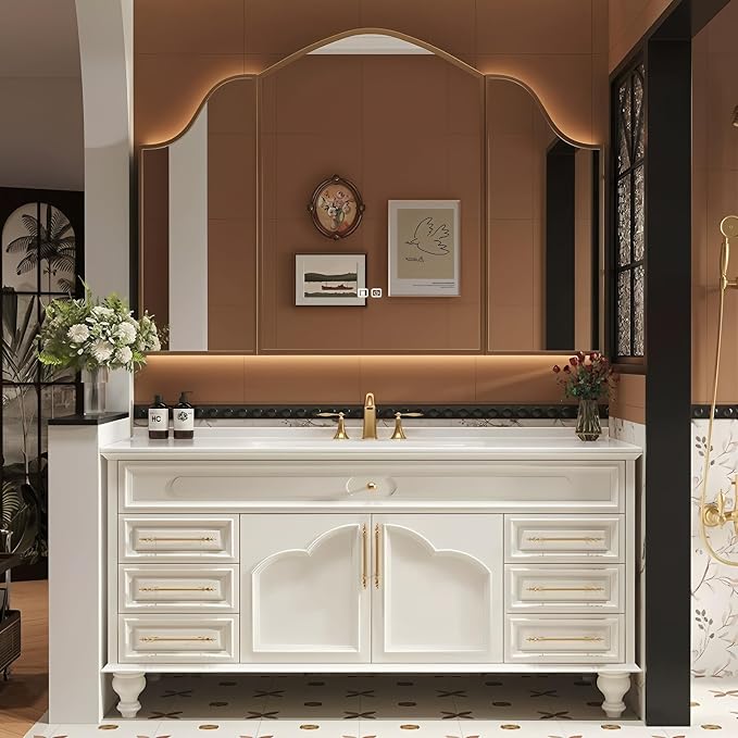 88Inch Bathroom Vanity with Sink, Freestanding Bathroom Cabinet with LED Smart by LUTHXAY