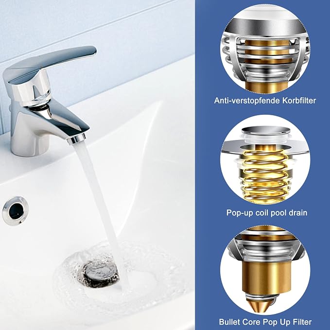 AURUZA 2 Pack Universal Bathroom Sink Stopper, Strainer - Image 4