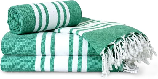 Turkish Cotton Beach Towel Pack of 4 & 1 Boho Tote Bag by Occosa-LuxuryHammamTowels
