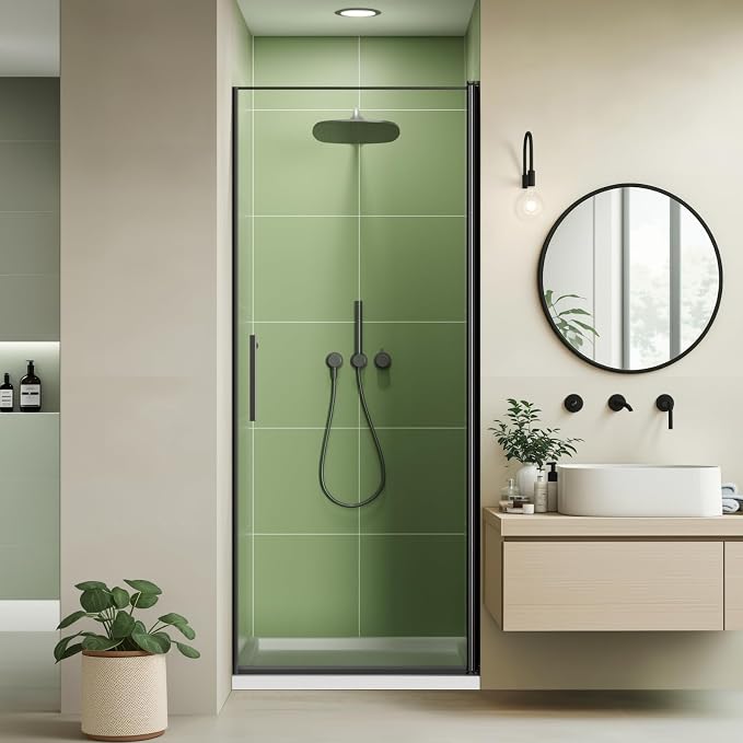 30" Wx72 H Frameless Reversible Pivot Shower Door, 1/4" Clear SGCC Tempered by Kosmonia