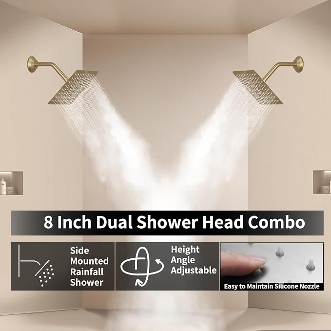 Brushed Gold Shower System Digital Temperature Display Shower Faucet Set - Image 5
