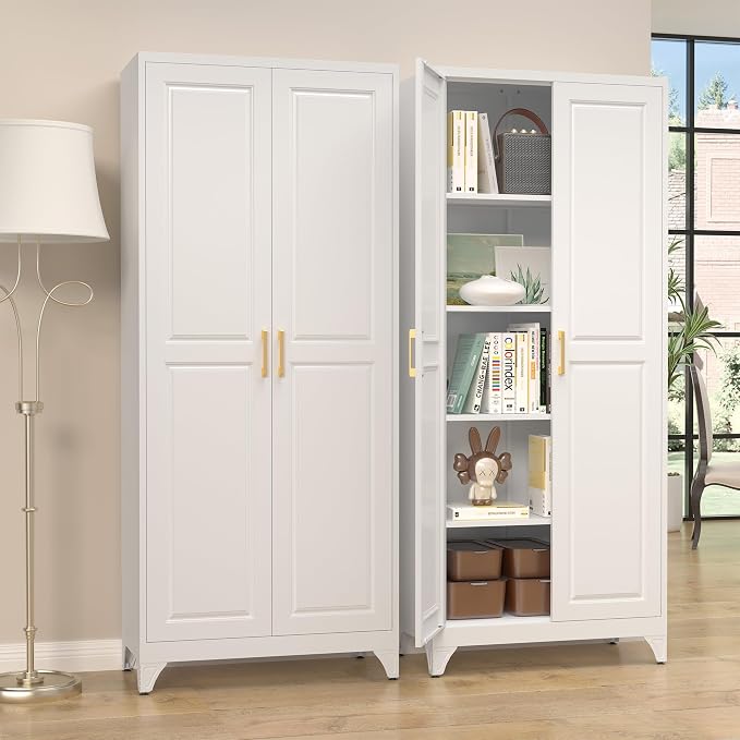 Kitchen Pantry Cabinet, 75”White Metal Storage Cabinets - Image 9