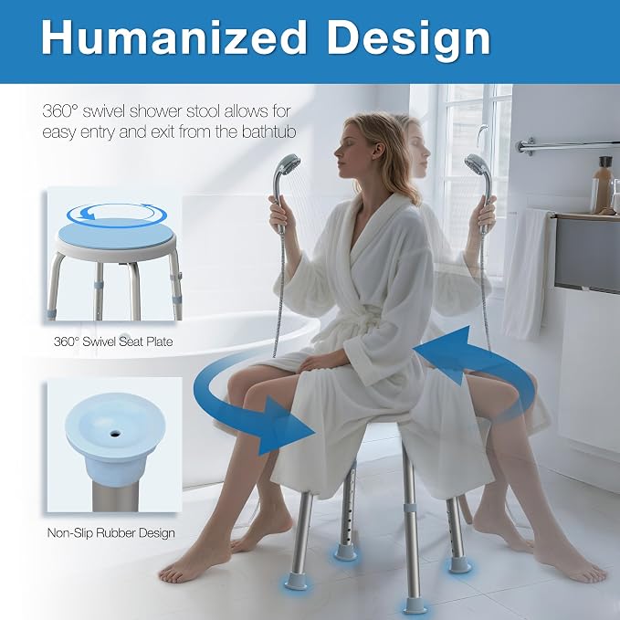 Swivel Shower Stool for Inside Shower, 360° Rotating Bath Stool - Image 2
